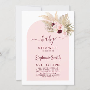 Burgundy and Pink Boho Baby Shower Girl Invitation