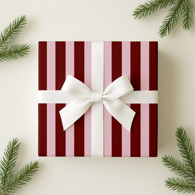 Burgundy and Pink Bold Stripe Holiday Wrapping Pap Paper (Creator Uploaded)