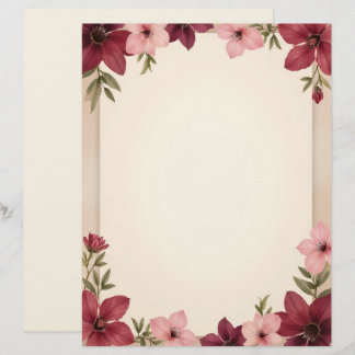 Burgundy and Pink Border Stationery Paper