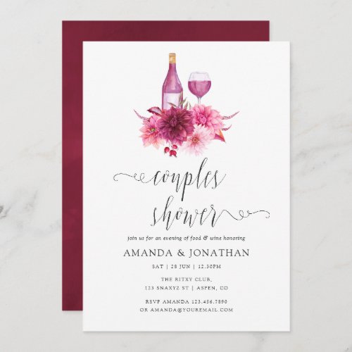 Burgundy and Pink Couples Shower Wine Tasting Invitation