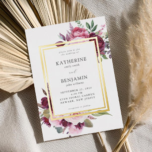 Burgundy and Pink Elegant Floral Wedding Foil Invitation