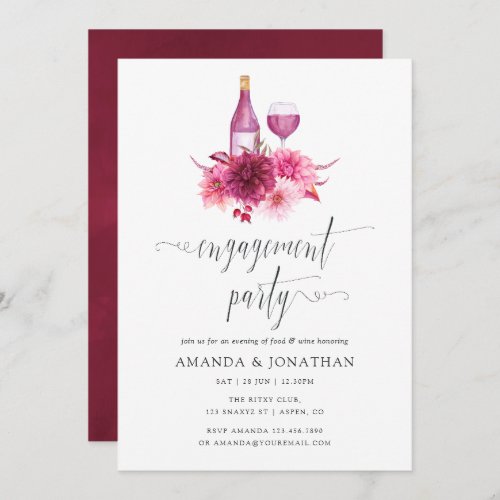 Burgundy and Pink Engagement Party Wine Tasting Invitation