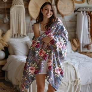 Burgundy and Pink Fall Rose Dream Fleece Blanket