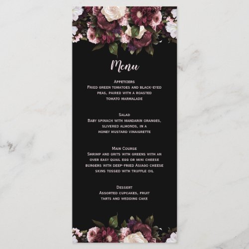 Burgundy and Pink Floral Bouquet Wedding Menu