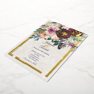 Burgundy and pink floral budget wedding foil invitation