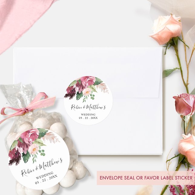 Burgundy and Pink Floral Envelope Seal / Favor (Creator Uploaded)