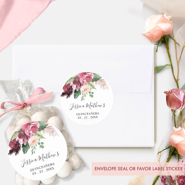Burgundy and Pink Floral Envelope Seal / Favor (Creator Uploaded)
