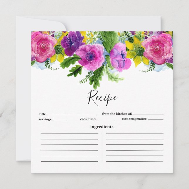 Burgundy and Pink Floral Garland Recipe Card (Front)