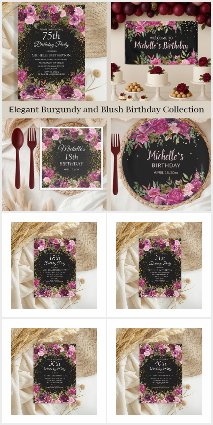 BURGUNDY AND PINK FLORAL ON BLACK BIRTHDAY 