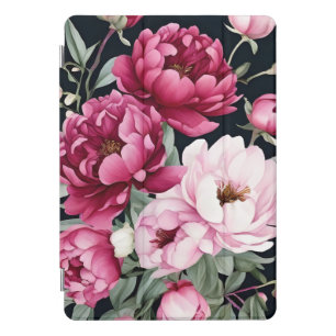 Burgundy and Pink Floral on Black  iPad Pro Cover