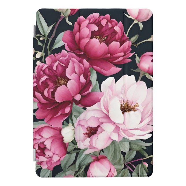Burgundy and Pink Floral on Black  iPad Pro Cover (Front)
