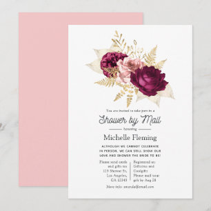 Burgundy and Pink Floral Shower by Mail Invitation