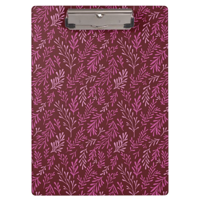 Burgundy and Pink Floral Tropical Leaf Pattern Clipboard (Front)