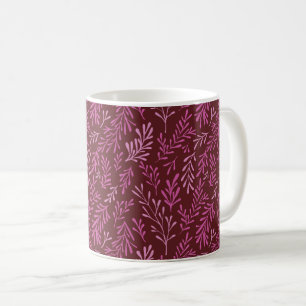 Burgundy and Pink Floral Tropical Leaf Pattern Coffee Mug