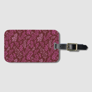 Burgundy and Pink Floral Tropical Leaf Pattern Luggage Tag
