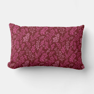 Burgundy and Pink Floral Tropical Leaf Pattern Lumbar Pillow
