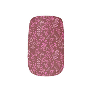 Burgundy and Pink Floral Tropical Leaf Pattern Minx Nail Art