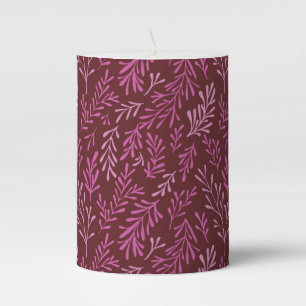 Burgundy and Pink Floral Tropical Leaf Pattern Pillar Candle