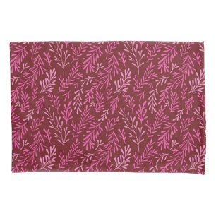 Burgundy and Pink Floral Tropical Leaf Pattern Pillow Case