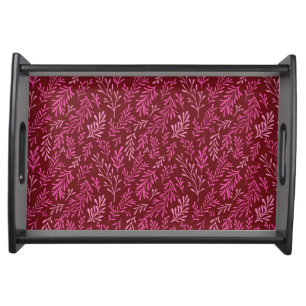 Burgundy and Pink Floral Tropical Leaf Pattern Serving Tray
