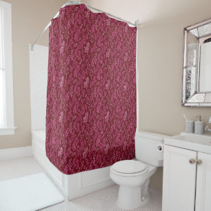 Burgundy and Pink Floral Tropical Leaf Pattern Shower Curtain