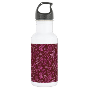 Burgundy and Pink Floral Tropical Leaf Pattern Stainless Steel Water Bottle