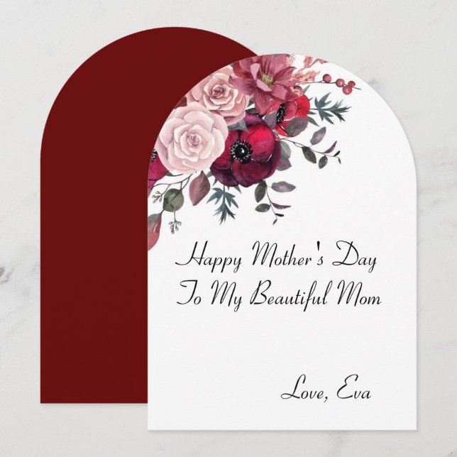 Burgundy and pink florals mother's Day card (Front/Back)