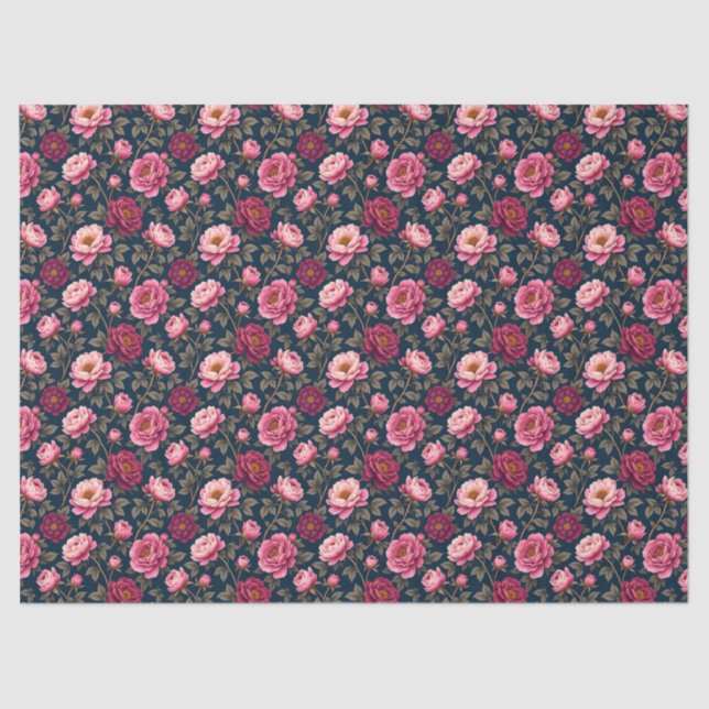 Burgundy and Pink Flowers Tissue Paper (Front)