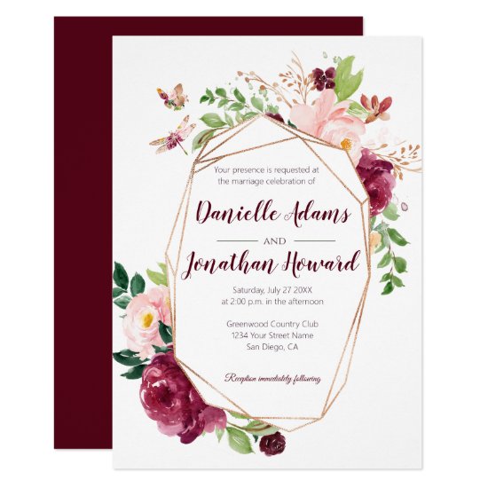 Burgundy and Pink Geometric Watercolor Wedding | Invitation