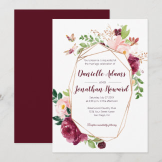 Burgundy and Pink Geometric Watercolor Wedding | Invitation