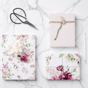 Burgundy and Pink Peonies Wrapping Paper Sheets