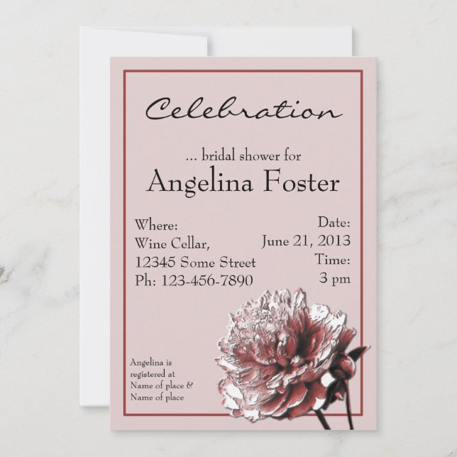 Burgundy and Pink Peony Bridal Shower Invitation (Front)