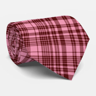 Burgundy and Pink Plaid Tartan Design Neck Tie
