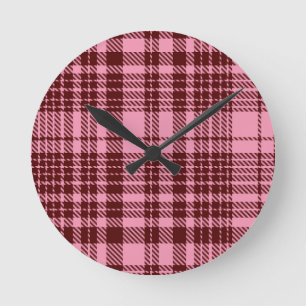 Burgundy and Pink Plaid Tartan Design  Round Clock