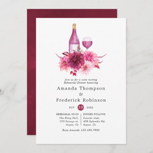 Burgundy and Pink Rehearsal Dinner Wine Tasting Invitation