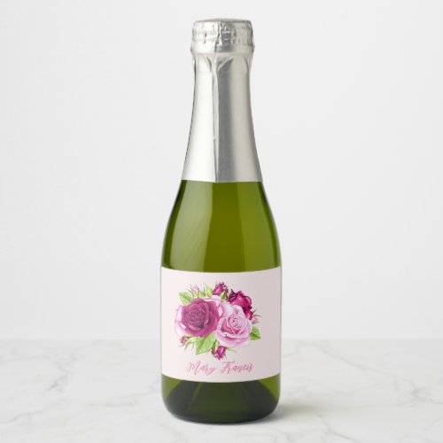 Burgundy and Pink Roses Sparkling Wine Label