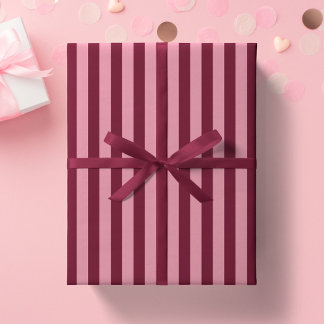 Burgundy And Pink Stripe Pattern Bold Cherry Red Wrapping Paper