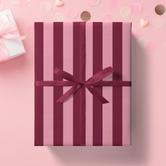 Burgundy And Pink Stripe Pattern Bold Cherry Red Wrapping Paper