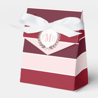 Burgundy and pink stripes and initials wedding favor boxes