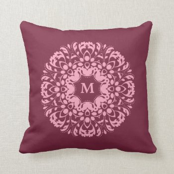 Burgundy And Pink Victorian Momogram Elegant Throw Pillow by TheHopefulRomantic at Zazzle