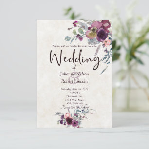 Burgundy and pink watercolor floral wedding invita invitation