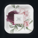 Burgundy and Pink Watercolor Roses 60th Birthday Paper Plates<br><div class="desc">Beautiful watercolor roses botanical wedding theme paper plates to add a personal look to your event. This design is especially for a 60th birthday celebration, but the text can be edited to anything you wish! This lovely design feature a floral bouquet with a center frame inset that you can personalize...</div>