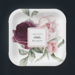 Burgundy and Pink Watercolor Roses 60th Birthday Paper Plates<br><div class="desc">Beautiful watercolor roses botanical wedding theme paper plates to add a personal look to your event. This design is especially for a 60th birthday celebration, but the text can be edited to anything you wish! This lovely design feature a floral bouquet with a center frame inset that you can personalize...</div>