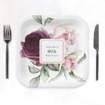 Burgundy and Pink Watercolor Roses 80th Birthday Paper Plates<br><div class="desc">Beautiful watercolor roses floral paper plates to add a personal look to your birthday party. This design is especially for a 80th birthday celebration, but the text can be edited to anything you wish! This lovely design feature a floral bouquet with a center frame inset that you can personalize with...</div>