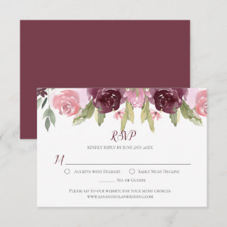 Burgundy and Pink Watercolor Roses RSVP Card