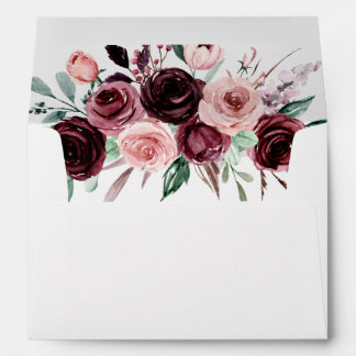 Burgundy and Pink Watercolor Roses Trifold Wedding Envelope