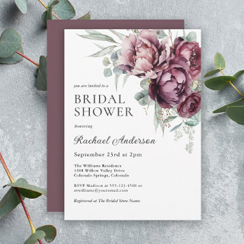 Burgundy And Plum Fall Floral Bridal Shower Invitation by DancingPelican at Zazzle