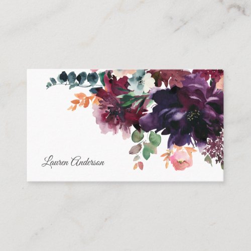 Burgundy and Plum Watercolor Floral Business Card