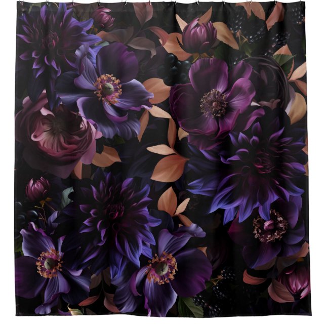 Burgundy And Purple Gothic Midnight Garden Shower Curtain (Front)