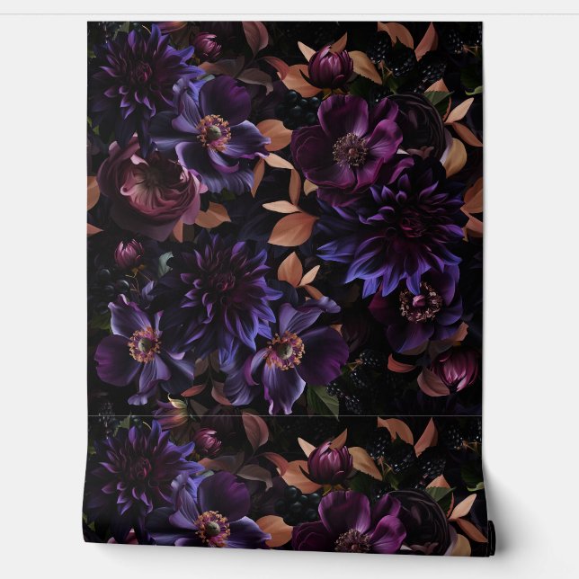 Burgundy And Purple Gothic Midnight Garden Wallpaper (Unrolling)